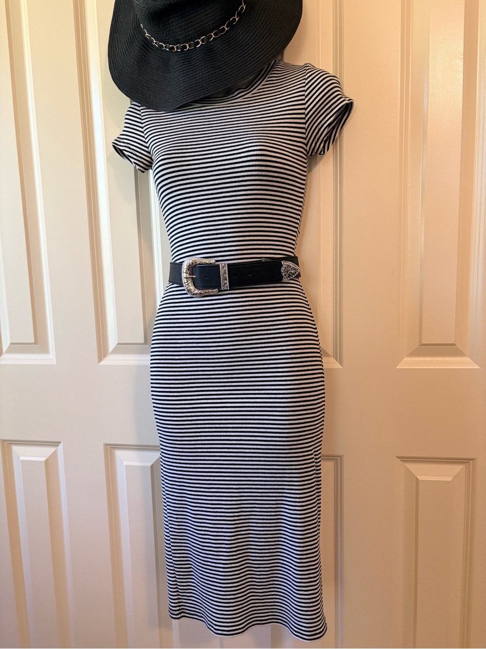 Derek Heart Black & White Striped Midi Dress, size M